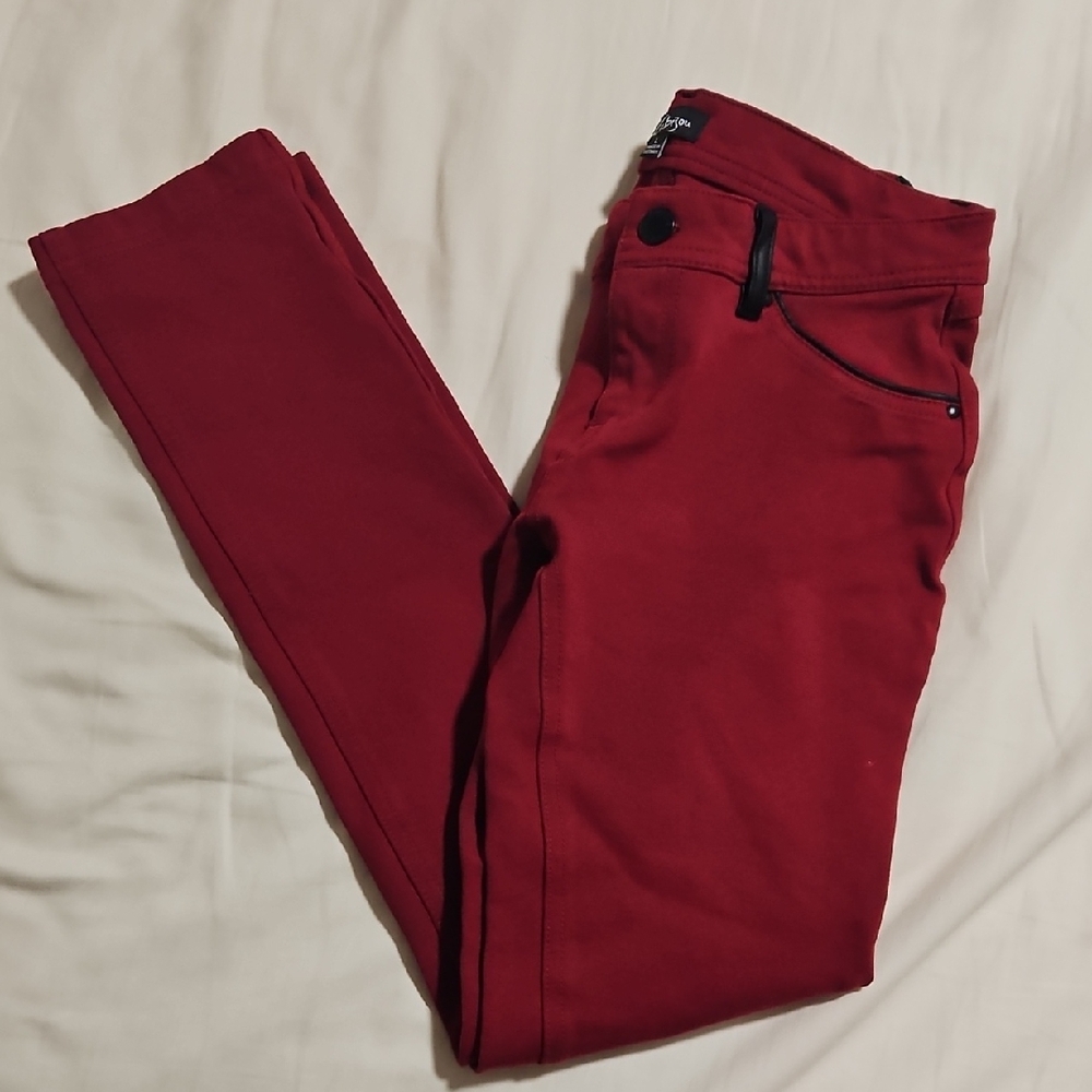 Red Leather Trim Jeggings
